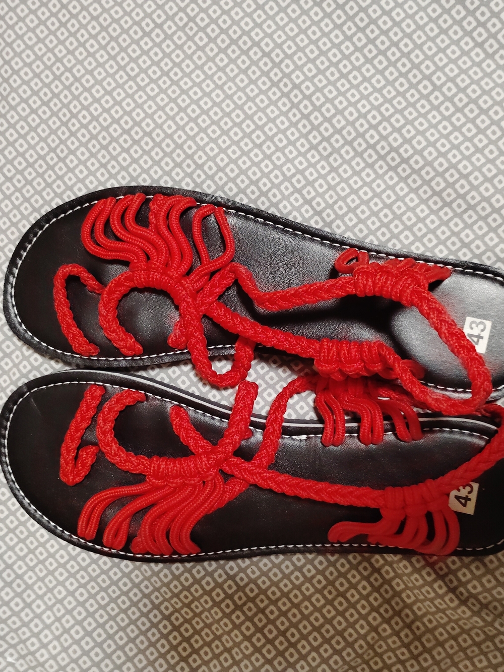 Red Braided Rope Flat Sandals for Women